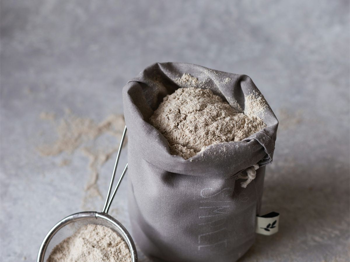 A sack of flour with a sieve
