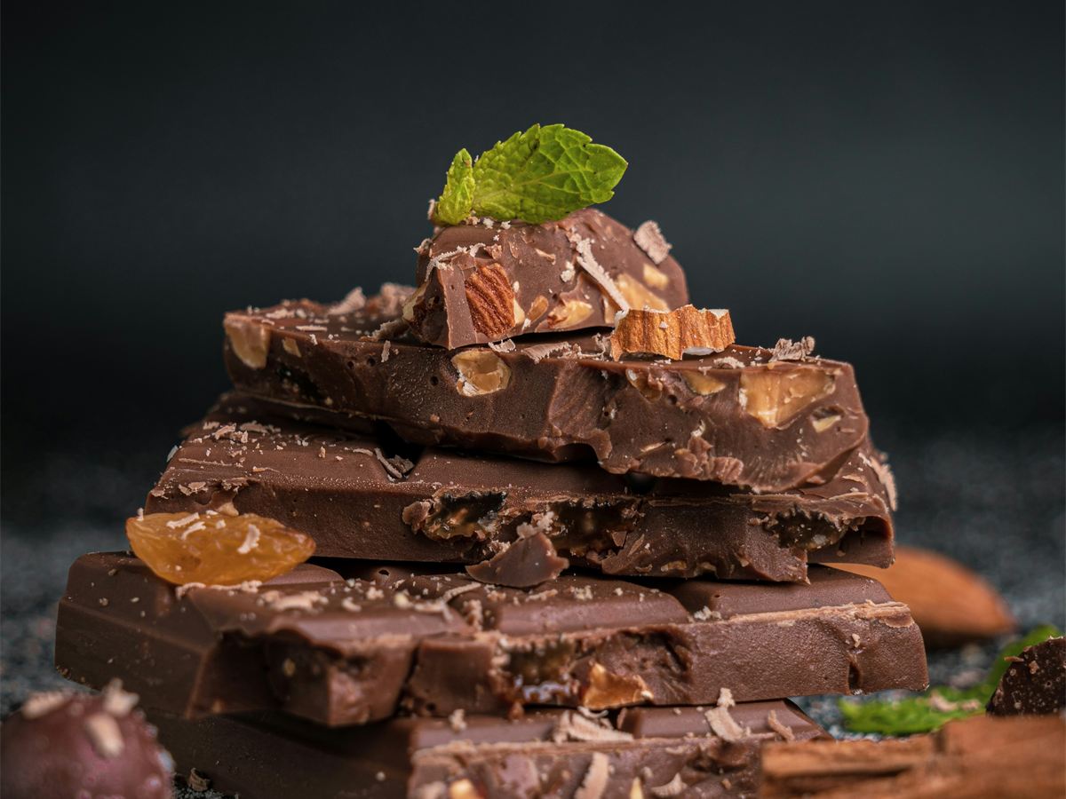 Stacked pieces of chocolate with almonds